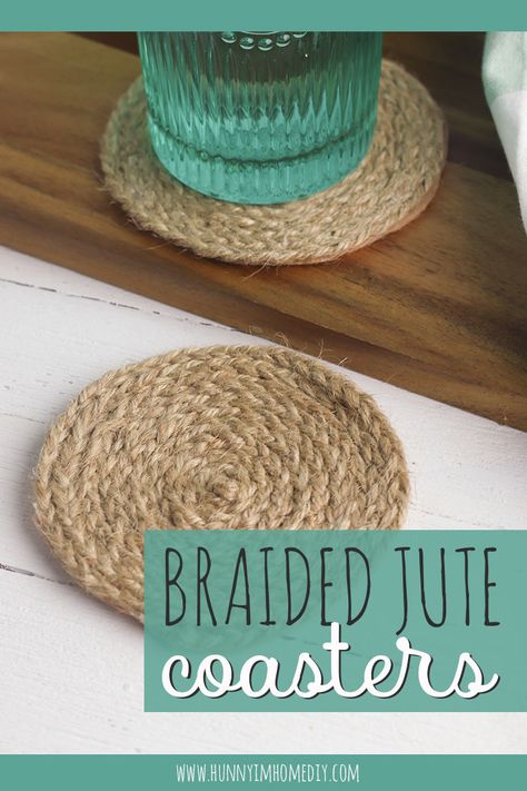 These DIY coasters are so easy to make! They're cute jute coasters diy that are also farmhouse coasters DIY. Whether you're looking for fun jute crafts or pretty farmhouse crafts, you'll love these easy farmhouse coasters rustic. They make great DIY farmhouse decor and beach decor DIY. These DIY coasters are also great farmhouse decor DIY. These rustic coasters are perfect with the rest of your DIY beach decor. #farmhousedecor #DIY Diy Farmhouse Coasters, Diy Coasters Wooden, Twine Projects, Mason Jar Lids Crafts, Diy Trees, Jute Coasters, Jar Lid Crafts, Pretty Farmhouse, Diy Coasters Tile