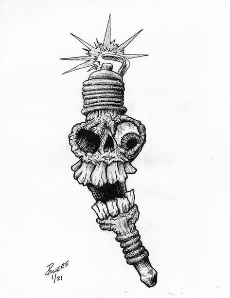 Spark Plug Drawing, Sparkplug Tattoo, Pen Ink Tattoo, Drawing Pen, Gear Head, Pen Ink, Skull Art, Spark Plug, Ink Tattoo