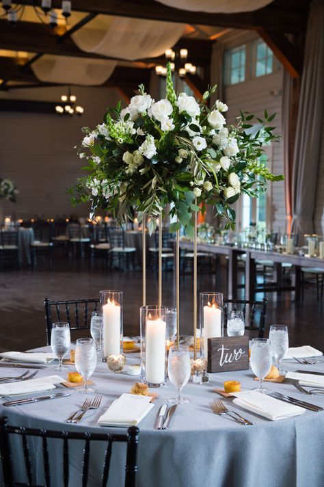 Winter Wedding Table Centerpieces, Tall Vase Arrangements, Tall Flower Arrangements, White Gazebo, Wedding Angels, Tall Centerpiece, Tall Wedding Centerpieces, The Stables, Wedding Reception Flowers