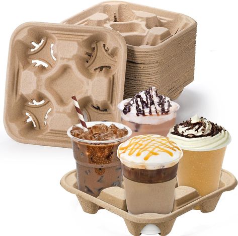 Wholesale 4 Cup Disposable Coffee Tray - Pulp Fiber Drink Carrier for Hot and Cold Drinks - Ideal for Car Food Delivery, Restaurants, Cafes, and Coffee Shops - Factory Direct Order From https://www.alppm.com/product/4-cup-disposable-coffee-tray Coffee Shop Supplies, Fiber Drink, Fiber Drinks, Nyc Coffee, Car Food, Drink Carrier, Coffee Tray, Take Out Containers, Drinks Tray