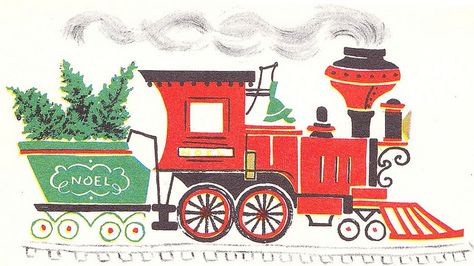 Vintage card - NOEL Christmas Train by hmdavid, via Flickr Christmas Caroling Party, Train Images, Train Drawing, Christmas Card Illustration, Vintage Christmas Card, Vintage Christmas Images, Christmas Graphics, Christmas Train, Vintage Card