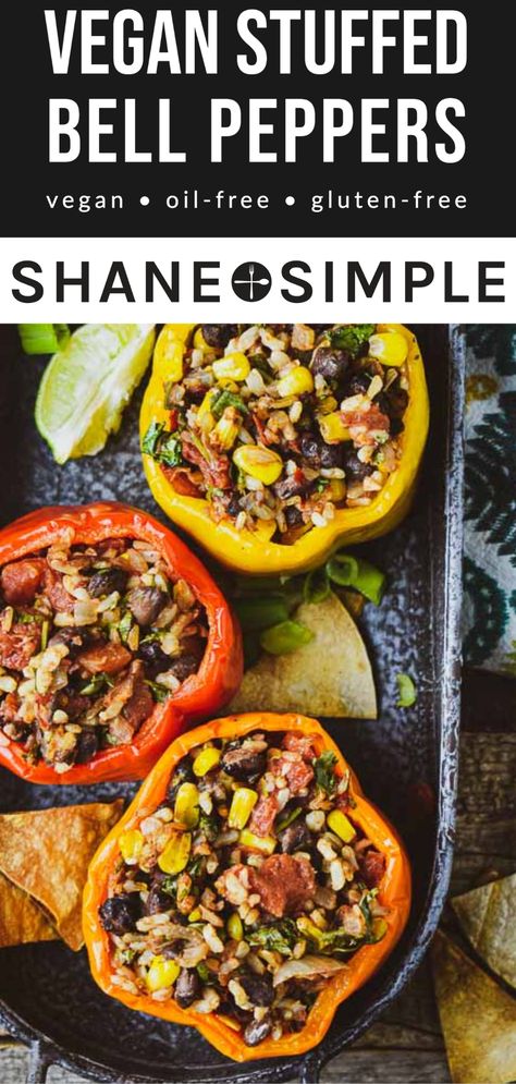 Healthy Stuffed Bell Peppers, Vegan Stuffed Bell Peppers, Vegan Stuffed Peppers, Stuffed Peppers Healthy, Bell Pepper Recipes, Wfpb Recipes, Simple Keto, Bowl Food, Oil Free Vegan