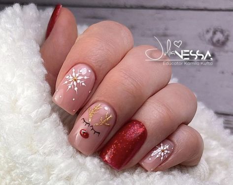 Christmas Nails Simple, Reindeer Nails, Nail Noel, Nails Painted, Halloween Acrylic Nails, Nail Trend, Christmas Gel Nails, Simple Gel Nails, Nail Style