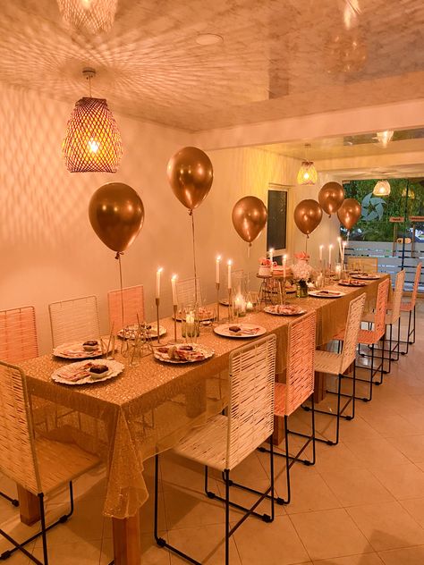 Golden Birthday Brunch, Golden Hour Birthday Theme, Golden Hour Birthday Party, Birthday Table Setting Ideas Simple, Restaurant Birthday Decorations, Restaurant Birthday Decorations Table, Golden Hour Party, Restaurants For Birthdays, 30th Birthday Ideas For Women