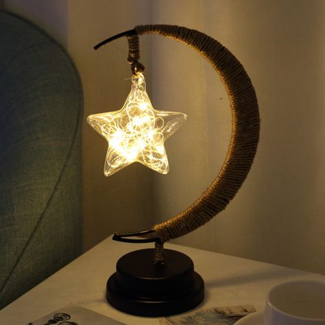 Crescent Moon Light, Led Star Lights, Lampshade Lamp, Led Decorative Lights, Glass Apple, Star Night Light, Iron Holder, Apple Shape, Moon Lamp