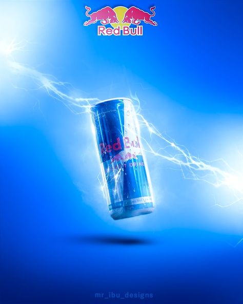 Red Bull Poster Design, Energy Drink Graphic Design, Red Bull Ads, Redbull Poster, Energy Drink Ads, Energy Drink Poster, Thunder Effect, Red Bull Drinks, Thunder Design