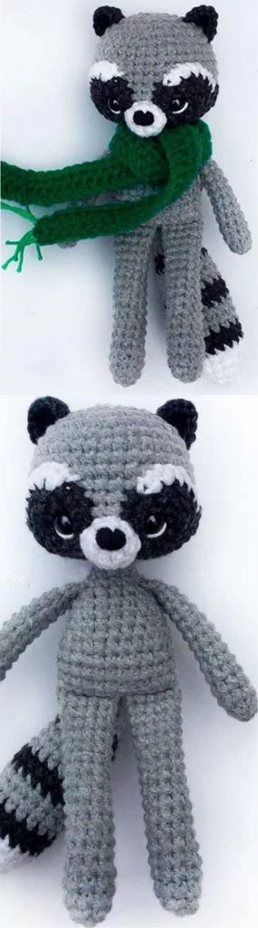 Amigurumi Autumn Raccoon Free Pattern 26 Amigurumi Raccoon, Crochet Raccoon, Baby Toys Crochet, Raccoon Tail, Dinosaur Patterns, Crochet Dinosaur Patterns, Knitting Toy, Crochet Coasters Free Pattern, Crocheted Animals