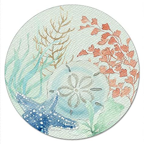 CounterArt Seaside 4mm Heat Tolerant Tempered Glass Lazy Susan Turntable 13" Diameter Cake Plate Condiment Caddy Pizza Server Glass Lazy Susan, Sand Dollar Ornament, Coaster Ideas, Condiment Caddy, Lazy Susan Turntable, Diy Air Dry Clay, Meme Design, Painting Inspo, Tile Coasters