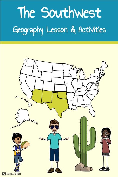 Geography Lesson Plans, Geography Project, Us Regions, Social Studies Projects, School Age Activities, Geography Activities, Southwest Region, Southwest Usa, Geography Lessons