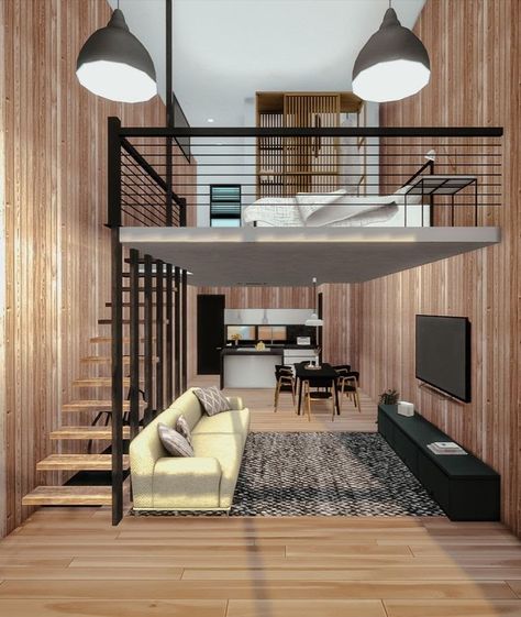 Small Loft Apartments, Apartemen Studio, Loft House Design, Apartment Studio, Tiny House Interior Design, Loft Interior Design, Small House Interior, Tiny House Loft, Small House Interior Design