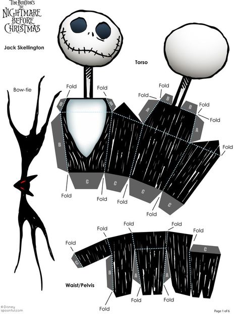 nightmare before christmas printables for spoonful | jack skellington paper doll printable at Spoonful Cinderella Papercraft, Nightmare Before Christmas Tree, Halloween Camping, Jack The Pumpkin King, Halloween Paper Crafts, Paper Toys Template, Papercraft Printable, Karakter Disney, Paper Dolls Printable