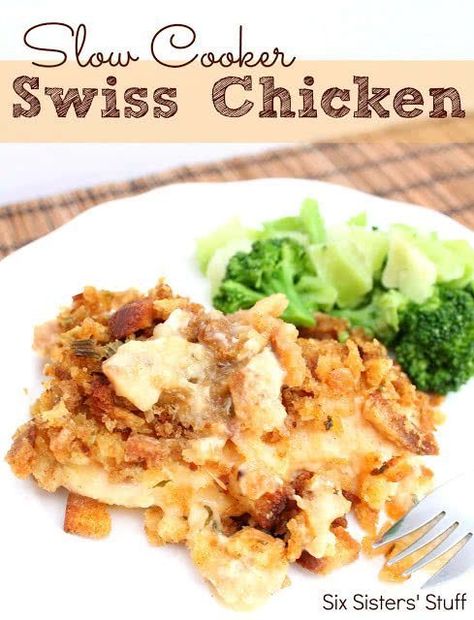 Slow Cooker Swiss Chicken Recipe Swiss Chicken, Jarlsberg, Six Sisters Stuff, Six Sisters, Crockpot Dishes, Crock Pot Slow Cooker, Crock Pot Cooking, Slow Cooking, Swiss Cheese