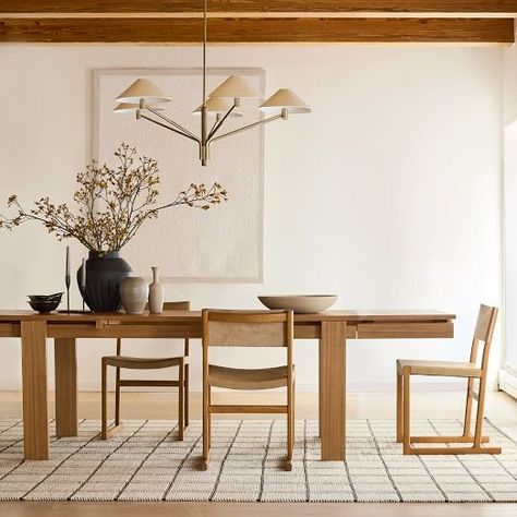 Modern & Contemporary Dining Tables | West Elm Desert Dining Room, Japandi Dining, Modern Contemporary Dining, Dining Rug, Modern Desert, Flat Weave Wool Rug, Contemporary Dining Table, Expandable Dining Table, Dining Room Tables