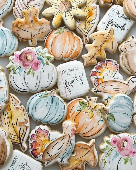 Painted Sugar Cookies, Autumn Cookies, Watercolor Cookies, Hand Painted Cookies, Paint Cookies, Thanksgiving Cookies, Sugar Cookie Designs, Crisp Autumn, Pretty Cookies