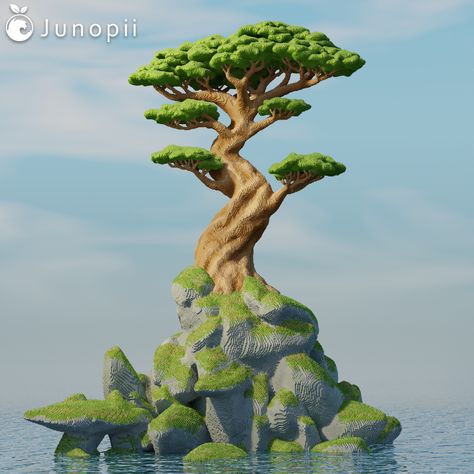 Minecraft build of a world height bonsai tree, singular on a small rocky island in the ocean Minecraft Decor, Minecraft Tree, Minecraft Inspiration, Giant Tree, Minecraft Decorations, Minecraft Builds, Minecraft Ideas, Bonsai Tree, Minecraft