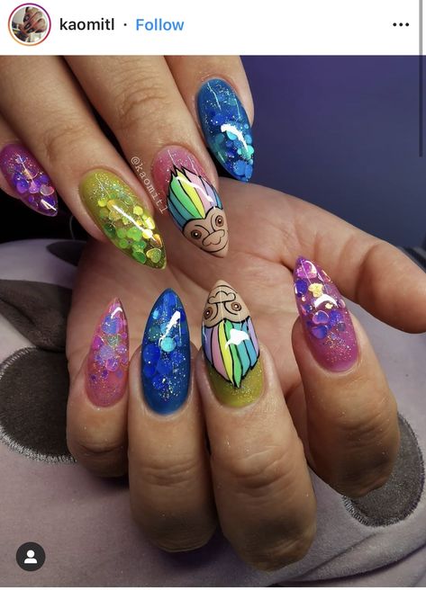 Trolls 💙💖💛 Nails Gorgeous, Nail White, Nail Hacks, Nails Styles, Colors Nails, Nails Colorful, Nails Sparkle, Nails Pretty, Nails Formal