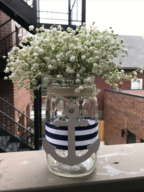 Anchor Centerpiece, Navy Party Decorations, Nautical Baby Shower Boy, Nautical Centerpiece, Sailor Baby Showers, Centerpiece For Wedding, Nautical Bridal Showers, Wood Anchor, Ahoy Its A Boy