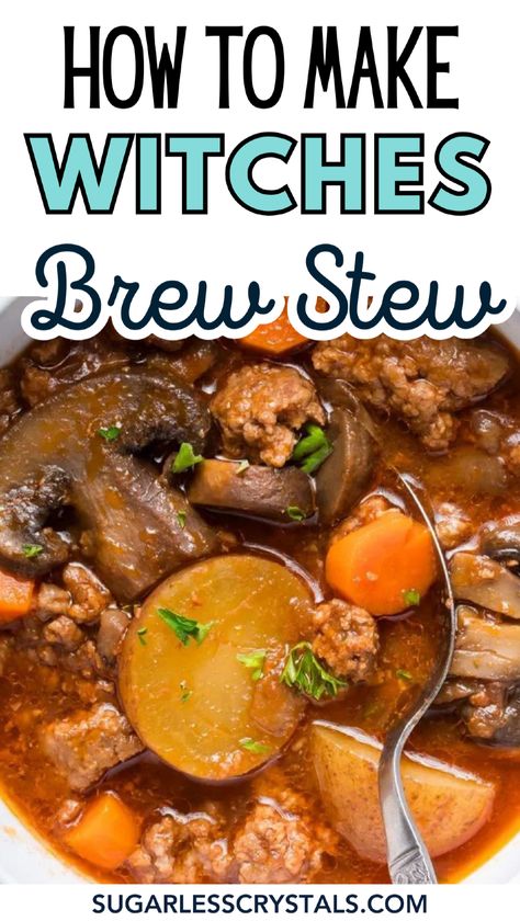 Warm up this winter with our irresistible Crockpot Witches Brew Stew! Packed with savory Italian sausage, hearty ground beef, and a medley of seasonal veggies, this spooky stew is perfect for Halloween dinners or chilly autumn nights. Let the slow cooker work its magic while you prepare for a night of enchantment. Witches Brew Stew, Halloween Crockpot, Easy Winter Soups, Halloween Dinners, Minced Meat Dishes, Seasonal Veggies, Ground Italian Sausage, Beef Sausage, How To Cook Beef