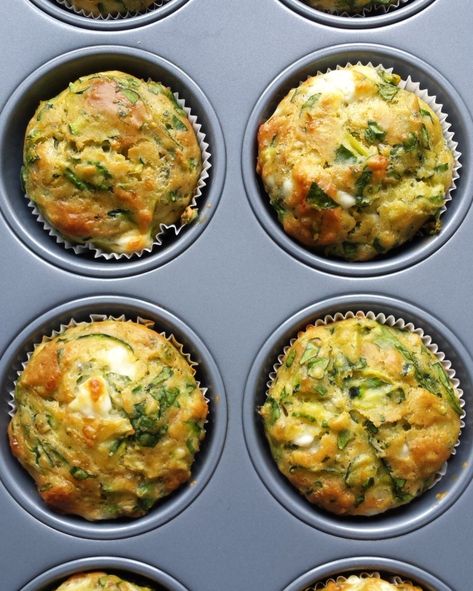 Groente Muffins, Savory Muffins Recipes, Spinach Muffins, Zucchini Feta, Baby Recipes, Spinach Feta, Savory Muffins, Zucchini Muffins, Savoury Baking