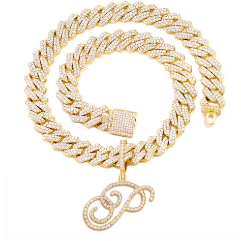 PRICES MAY VARY. 【CRAFT DESIGN】——This Cuban Link chain with each Metal ring closed by hand by artisans, tight and strong. with hand-set Exceed 1433 pcs rhinestones and cursive letters Necklace , Nickel- and lead-free, hypoallergenic, and won't irritate your skin. with an 18" chain length and 0.39" width, with a zircon stone Cursive alphabet pendant. 【EASY TO WEAR】——Hip hop Cuban chain adopts durable safe clasp to ensure easy and safe to wear necklace, If you wear a Cuban chain alone or with a le Inexpensive Jewelry, Cuban Link Chain Necklaces, Initial Pendant Necklace, Link Chain Necklace, Trendy Necklaces, Chain Choker Necklace, Hip Hop Jewelry, Geometric Pendant, Cuban Link Chain