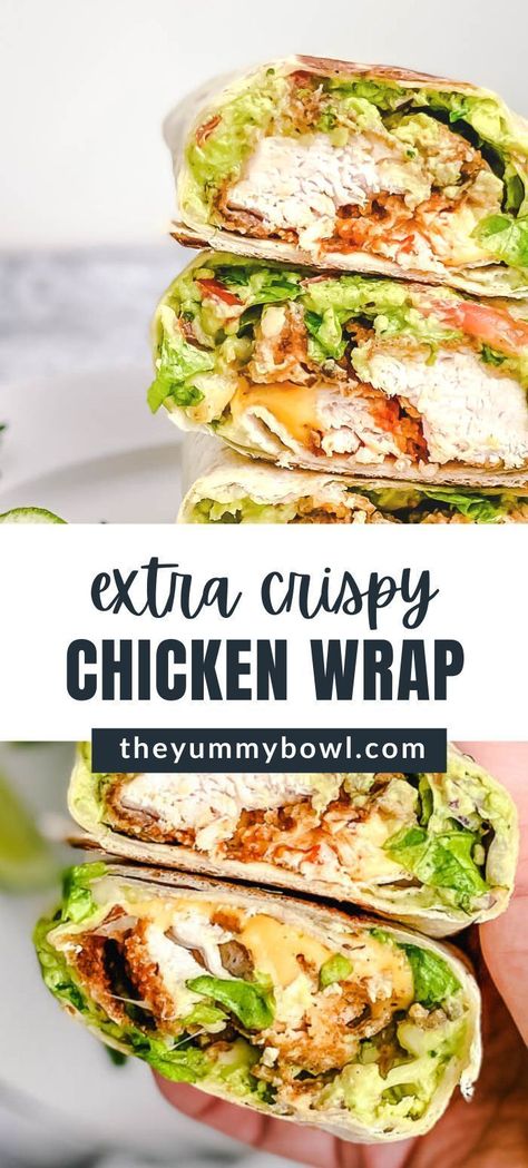 These easy homemade chicken wraps from The Yummy Bowl are absolutely delicious! Chicken coated in smoked paprika, and crispy breadcrumbs, then stuffed in a wrap with the most delicious fillings imaginable! A super tasty tortilla wrap recipe for your snack, meal prep, or healthy lunch! Tortilla Wrap Recipe, Snack Meal Prep, Chicken Snack Wrap, Extra Crispy Chicken, Chicken Wrap Recipe, Chicken Wraps Healthy, Crispy Chicken Wraps, Yummy Bowl, Wraps Recipes Easy