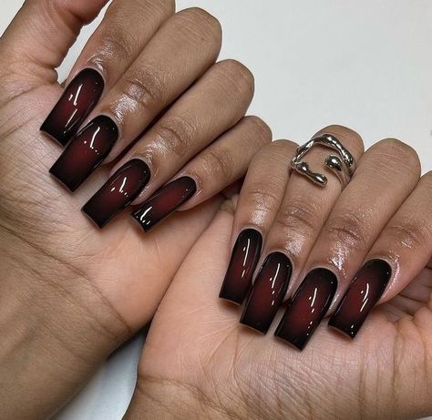 pretty & unique nails. Dark Short Nails Ideas, Black And Red Short Nails, Autumn Acrylics, Fall Aura Nails, Black Nails Design Ideas, Photoshoot Nails, 2023 Aura, Black And Red Nails, Red Black Nails