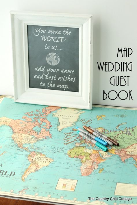 Brilliant!  Using a map as a wedding guest book! Map Guest Book, Wedding Reception Activities, Diy Map, Diy Guest Book, Reception Activities, Map Wedding, Country Chic Cottage, Wedding Map, Wedding Register