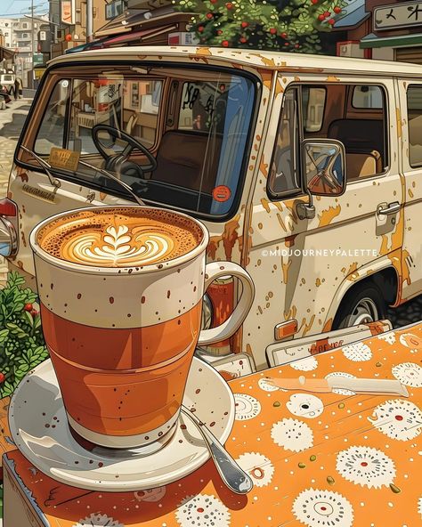 Happy Coffee Day, Americano Coffee, Street Coffee, Happy Coffee, Dreamy Artwork, Food Illustration Art, Comic Style Art, Black Cartoon, Anime Scenery Wallpaper