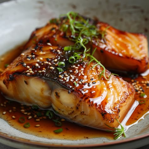 Nobu’s Miso-Marinated Black Cod  – The Fish Society Crusted White Fish Recipes, Fresh Fish Recipes Grill, Miso Black Cod Nobu, Restaurant Fish Recipes, Grilled Salmon Plating, Fish And Noodles Recipes, Fish Based Meals, Miso Glazed Sea Bass Recipes, Skillet Fish Recipes