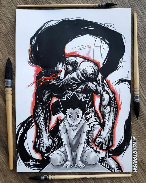 Hunter X Hunter Sketch Pencil Drawings, Gon Rage Mode, Gon Drawings, Black Clover Sketch, Gon Rage, Anime Concept Art, Hunter X Hunter Tattoo, Hunter Tattoo, Cosplay Art