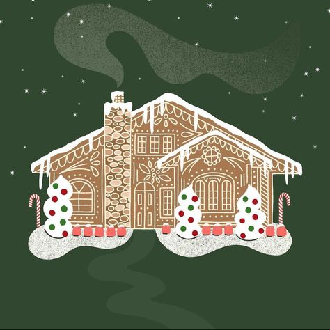 Gingerbread Jubilee Gingerbread House Wallpaper, Real Gingerbread House, Modern Gingerbread House, Gingerbread House Illustration, Cute Christmas Wallpaper, Greeting Card Illustration, House Illustration, Holiday Illustrations, Card Illustration