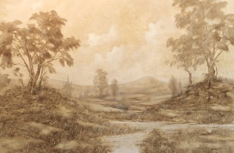 Sepia Landscape Painting, Wallpaper Laptop Vintage, Sepia Painting, French Mural, Compass Artwork, Sepia Wallpaper, Chinoiserie Mural, Sepia Art, Decoupage Papers