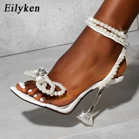 Eilyken Women Gladiator Sandals shoes Sexy White String Bead high heels Sandals Summer Party Dress shoes Buckles pumps size 42 _ - AliExpress Mobile High Heel Gladiator Sandals, Clear High Heels, Gladiator High Heels, Gladiator Shoes, Womens Gladiator Sandals, Gladiator Heels, Strappy High Heels, Womens Summer Shoes, Super High Heels