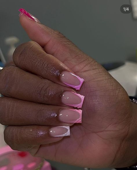 Colored Acrylic Nails, French Tip Acrylic Nails, Her Nails, Simple Acrylic Nails, Dope Nail Designs, Short Square Acrylic Nails, Hair Done, Pink Shades, Nails Done