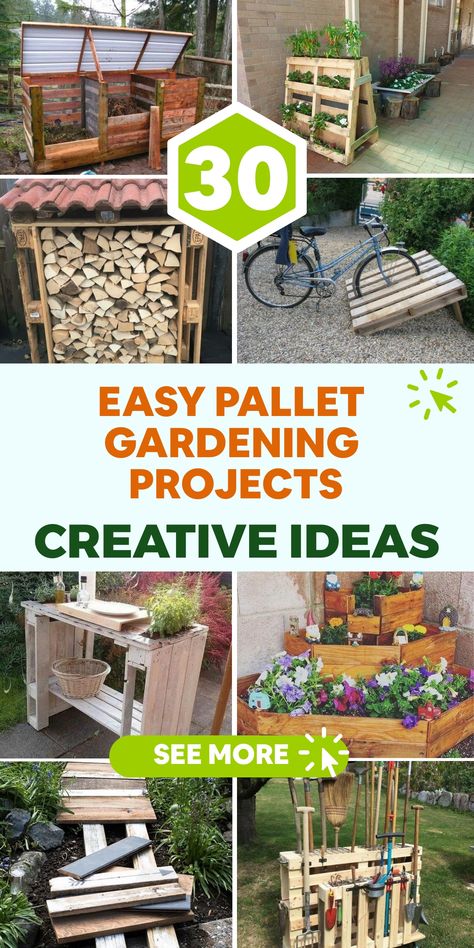 Embrace your creativity with simple pallet gardening ideas! Repurpose average pallets into elegant vertical gardens, herb planters, or a charming outdoor seating spot. Utilize basic tools and let your ideas flourish in transforming pallets into practical and chic garden enhancements. Experience the satisfaction of upcycling and relish the rewards of these hands-on projects. Pallet For Garden Tools, Recycled Pallets Garden, Pallet Garden Diy, Using Pallets In The Garden, Things Made Out Of Pallets, Backyard Pallet Ideas Diy Projects, Planters From Pallets, Garden From Pallets, Pallet Garden Boxes