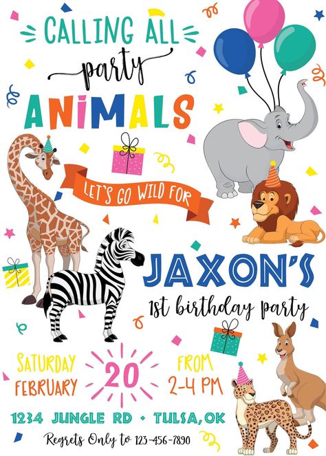 Safari Party Supplies and Decorations | The Party Darling Party Animals Birthday, Jungle Birthday Invitations, Jungle Invitations, Animals Birthday Party, Wild Birthday Party, Animal Birthday Invitation, Jungle Theme Parties, Frozen Themed Birthday Party, Jungle Birthday Party