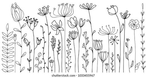 Doodle Abstract, Floral Template, Wildflower Drawing, Doodle Art Flowers, Flower Line Drawings, Muster Tattoos, Herbs And Flowers, Floral Doodle, Floral Drawing