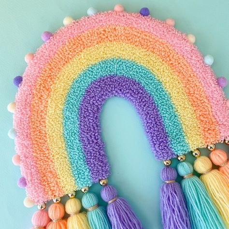 Punch Needle Rainbow, Evil Eye Wall Art, Boho Hippie Home, Embroidery Rainbow, Unique Nursery Decor, Eye Wall Art, Pastel Home, Pastel Home Decor, Unicorn Nursery