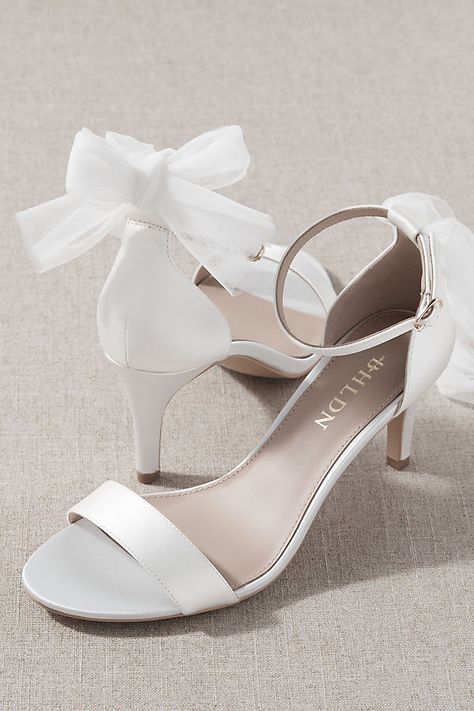 Aurelia Aesthetic, Wedding Sandals For Bride, Bride Heels, Bridesmaids Shoes, Tulle Bow, Satin Sandals, Ivory Wedding Shoes, 6 Inch Heels, Wedding Shoes Bride