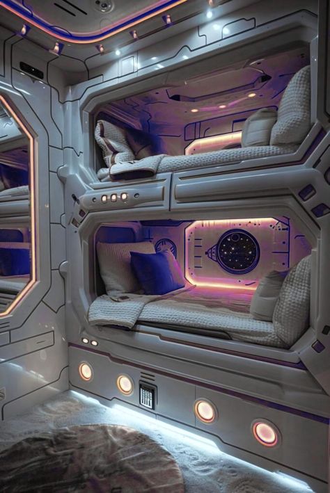 Spaceship Room Concept Art, Space Travel Aesthetic, Spaceship Interior Bedrooms, Starfield Aesthetic, Sci Fi Bedroom, Spaceship Room, Spaceship Aesthetic, Spaceship Design Interior, Futuristic Laboratory