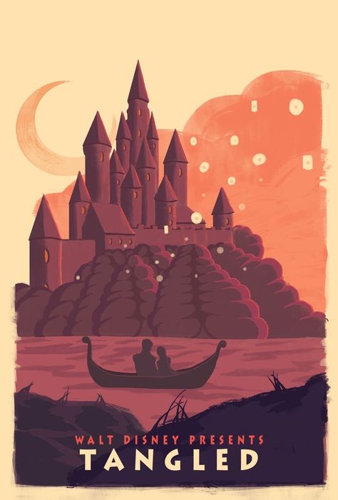 Tangled Poster, Olly Moss, Vintage Disney Posters, Tangled Movie, Stile Harry Potter, Disney Movie Posters, Retro Disney, Disney Wall, Disney Posters