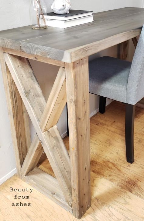 X Table Legs Diy, X Leg Table, Wooden Desk Legs Ideas, Farmhouse Style Desk, White Farmhouse Desk, Farm House Desk, Homemade Office Desk, Diy Desk Legs Ideas, Farmhouse Table Legs Diy