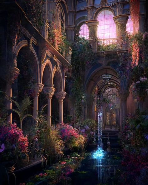 Magical Courtyard, Enchanted Places, Spring Court, Fantasy Architecture, What Dreams May Come, Courtyard Gardens, Castle Home, Fantasy Design, Underwater Art