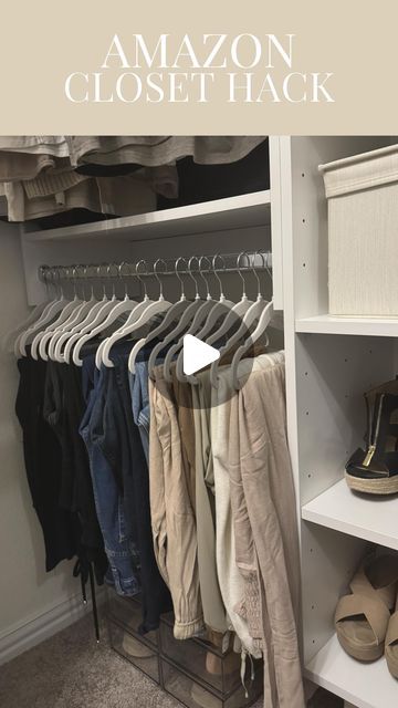 Andrea Vowels on Instagram: "Closet Hanger Hack✨ Like + comment CLOSET and I will send you links! Make sure you are following ME or it will not send link! 

Using these made our closet so much mor organized! Pants and jeans fit perfectly in these hangers! 

#amazonhome #parentmusthave #amazonfavorite #amazoncloset #closetorganization #neutralcloset #closetgoals #closetdesign #closetorganizado #closethacks #neutralhome" Pants Organization Ideas, Clothes Tricks, Pants Organization, Closet Hanger, Closet Hangers, Closet Hacks, Pant Hangers, Closet Goals, Closet Design