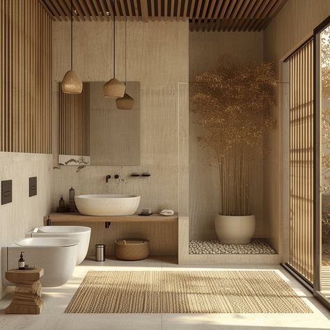 Japandi Style Bathroom, Japandi Bathroom Design, Minimalist Bathroom Ideas, Japandi Bathroom, Japanese Spa, Japanese Bathroom, Japandi Interior Design, Japanese Toilet, Zen Bathroom