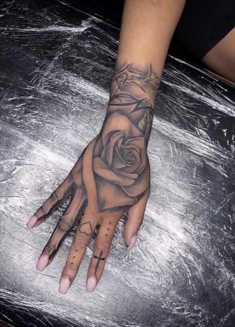 Whole Hand Tattoos For Women, Thug Tattoos For Women Arm, Viking Couple Tattoo, Baddie Tats Arm, Cute Hand Tattoos For Women, Half Sleeve Tattoos For Women Lower Arm, Hand Sleeve Tattoo, Womens Hand Tattoos, Dope Hand Tattoos For Women