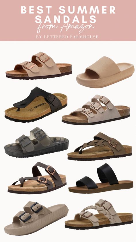 Footwear For Summer, Women Slides Sandals, Birkenstock Women Sandals, Cute Sandals For Summer Beach, Pretty Sandals Summer, Stylish Footwear For Women, Sandal Pria Casual, Sandals 2024 Summer, Summer Sandals Women 2024