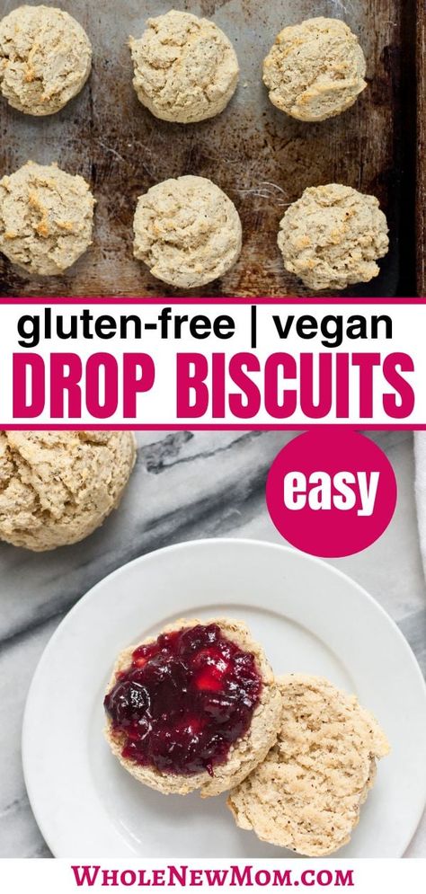 5 Ingredient Easy Drop Biscuit Recipe with gluten-free & vegan options. Full of healthy whole grains--fabulous for most any special diet. These simple drop biscuits with oil and no milk are so easy, they're a great snack or bread option for every day! Whip up several batches of these vegan biscuits and freeze some to have on hand anytime! They're a gluten-free biscuit that is great as a breakfast biscuit with jam and butter or any kind of topping you like. Easy Drop Biscuit Recipe, Drop Biscuit Recipe, Gluten Free Drop Biscuits, Easy Drop Biscuits, Drop Biscuits Recipe, Easy Biscuit, Homemade Nut Butter, Easy Biscuit Recipe, Vegan Biscuits