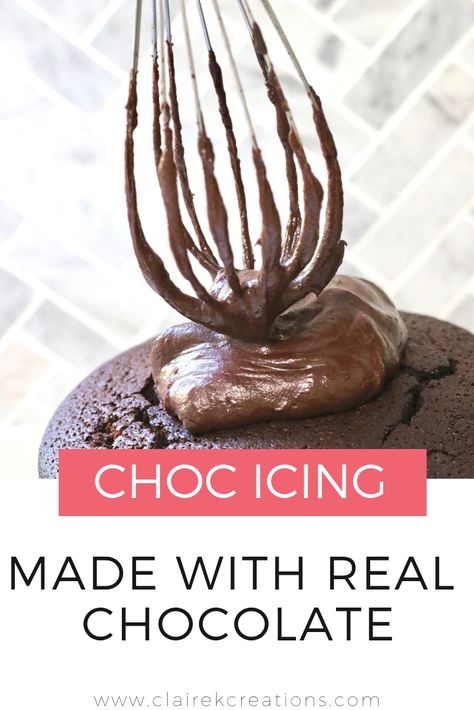 Chocolate icing made with real dark chocolate - perfect for chocolate mud cake Chocolate Icing With Chocolate Chips, Best Chocolate Icing, Chocolate Icing Recipe, Chocolate Icing Recipes, Chocolate Cake Toppers, Fondant Flower Cake, Weekly Dinner, Chocolate Mud Cake, How To Make Icing