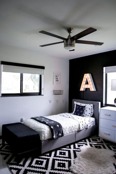 Cool Boys Bedroom Ideas, White Kids Room, Cool Bedrooms For Boys, Black And White Bedroom, Teenager Bedroom Boy, Modern Kids Room, Boy Bedroom Design, Bedding Kids, Boys Bedroom Decor